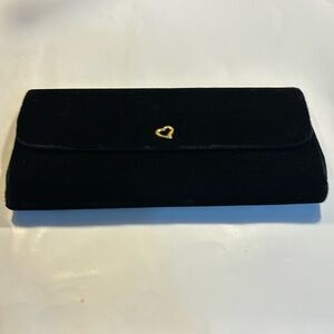 Victoria’s Secret black evening velour clutch black with gold and black interior